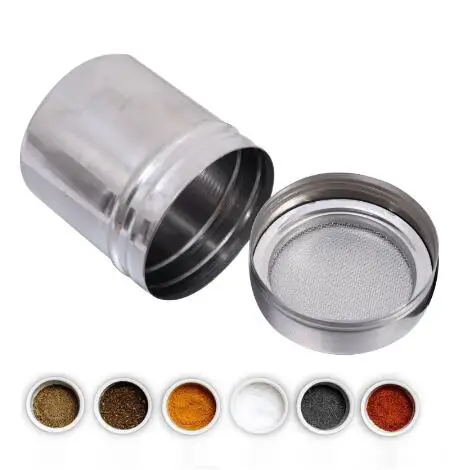 Stainless Steel Powder Sprinkler Kithen Powder Distributor with Dense Hole Cocoa Cinnamon Sugar Gauze Mesh Jar Seasoning Bottles