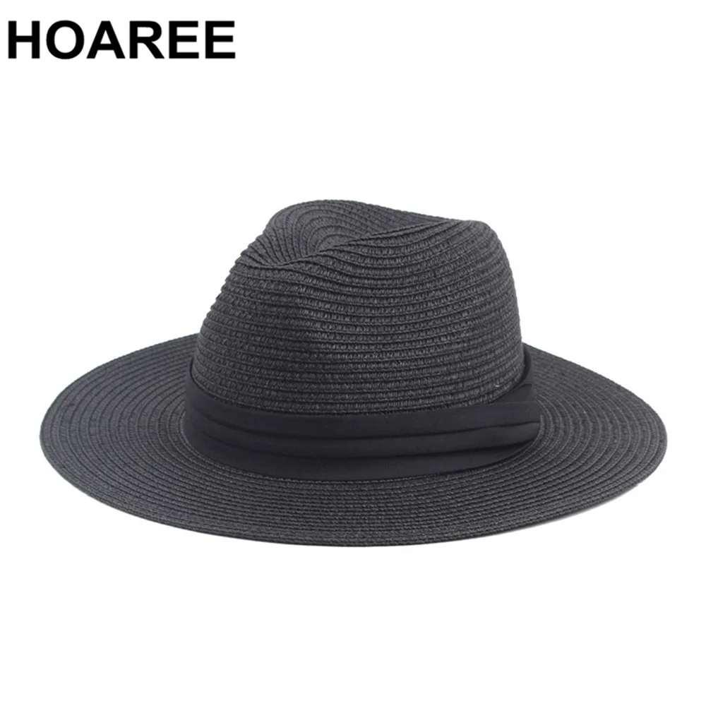 HOAREE-Sombrero panamá Vintage para hombre y mujer, Sombrero de paja para el sol, estilo británico, Jazz Trilby