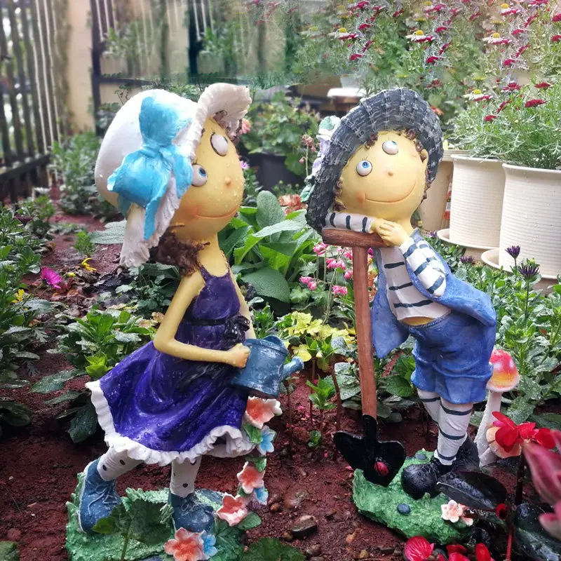 Cartoon Character Garden Statue Whimsical Courtyard Animal Figurines Creative Garden Sculptures Decor Rustic Yard Art Ornaments