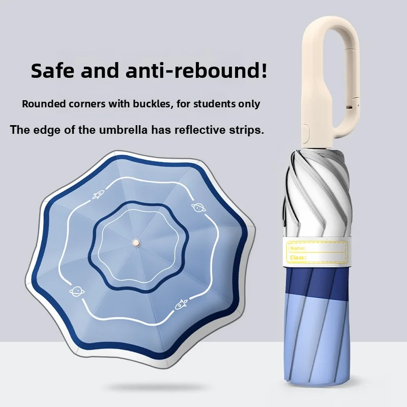 Reflective-strip child-safe Umbrella ; lightweight, foldable design, perfect for primary and middle school