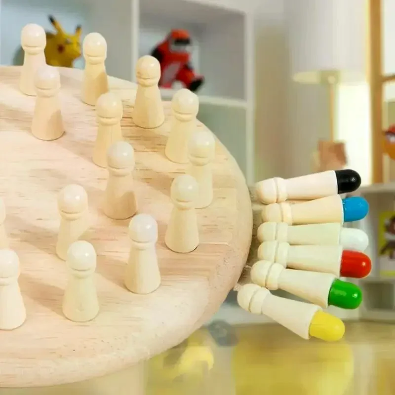 Set Juego de mesa interactivo con memoria de color con palancas de cerillas; Juguetes educativos para niños; Rompecabezas de ajedrez con memoria de madera
