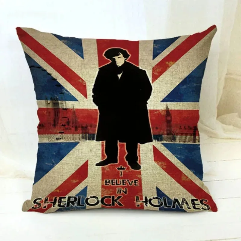 Beautiful Sherlock Holmes Portrait Linen Square Striped Pillowcase Living Room Office Chair Decorative Pillowcase  ..