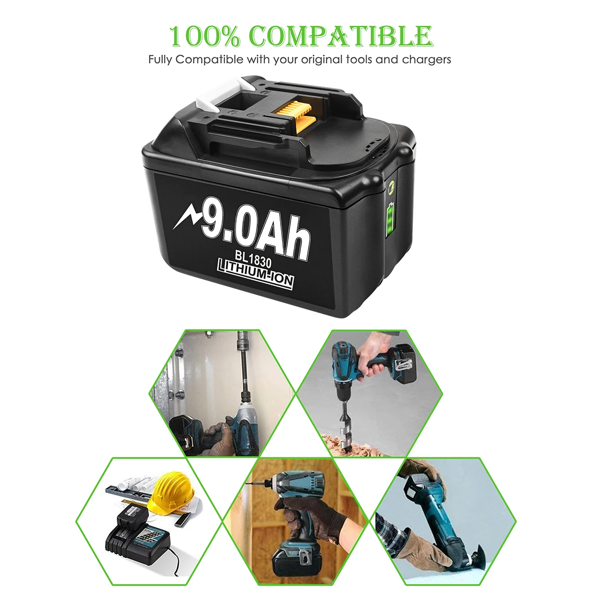 BATTOOL BL1830B Replacement Battery Li-ion 18V 9000mah For Makita BL1830 BL1815 BL1820 BL1815 BL1815N BL1820 Power Tools Battery