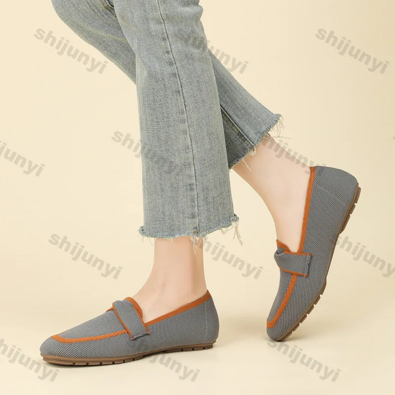 

Women's Casual Shoes 2026 Spring Autumn New Fashion Non Slip Square Toe Shallow Flats Comfortable Lightweight Slip on Shoes