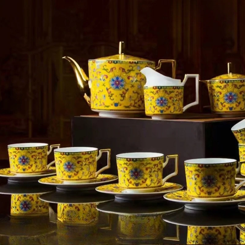 

Coffee set Enamel color English afternoon tea Coffee cup pot High white mud