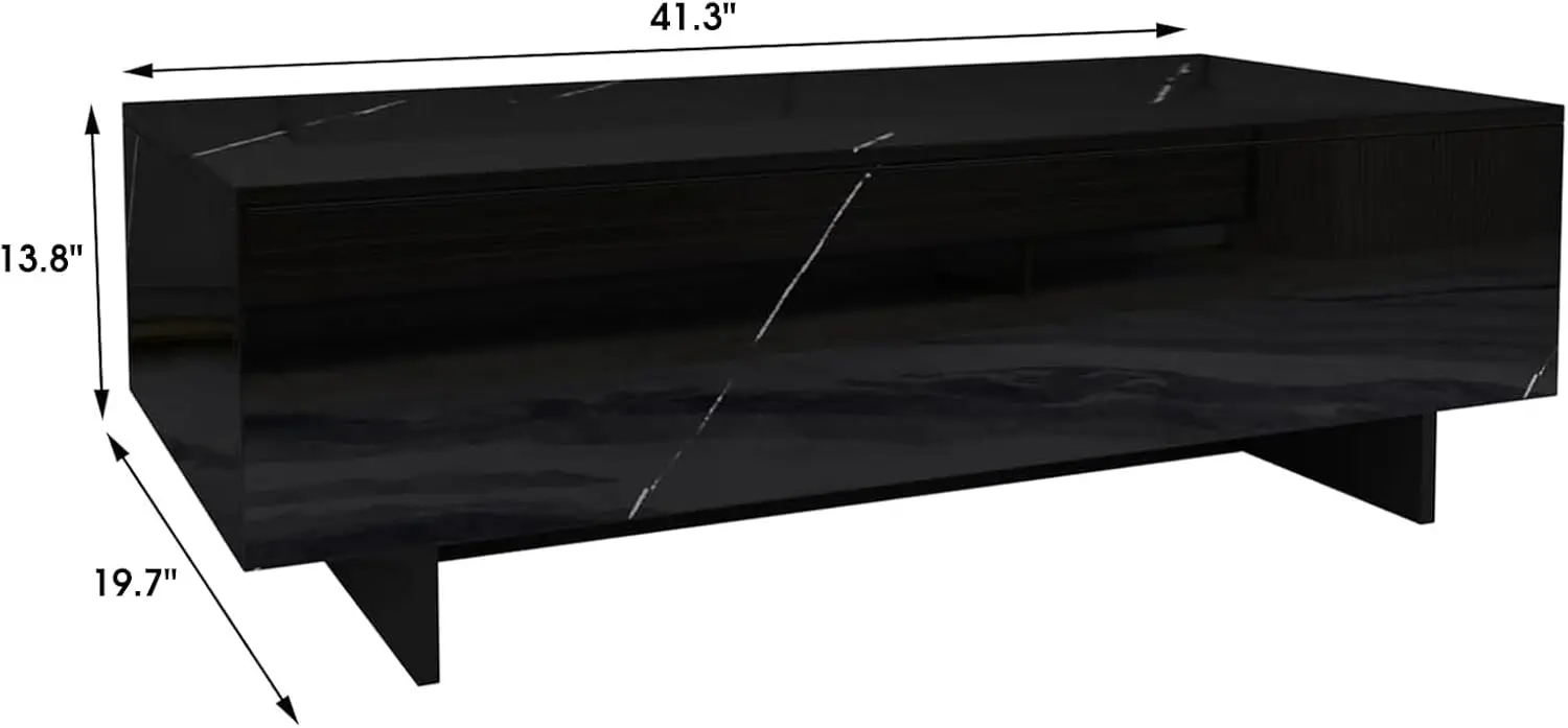 COSVALVE Marble Rectangle Coffee Tables for Living Room,Black Modern Side Table,Contemporary High Gloss Elegant Center Table for