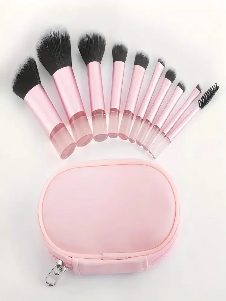 8-Piece Mini Makeup Brush Set with Pouch | Travel-Sized Cosmetic Brushes for Eyes & Face | Portable Beauty Tools with Storage