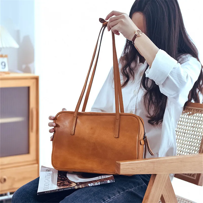 

Уличная повседневная женская сумка на плечо из натуральной кожи, модная простая дизайнерская брендовая сумка ручной работы из мягкой коровьей кожи