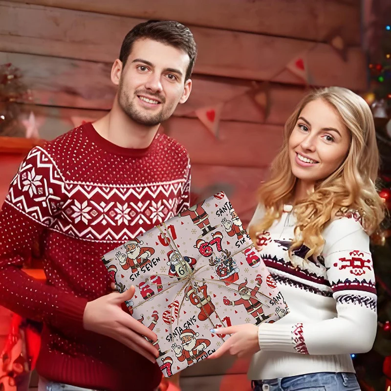 67 Papier d'emballage de Noël, 6 7 papier d'emballage, 67 emballages cadeaux de Noël amusants pour enfants, Père Noël 67 [HGPC]