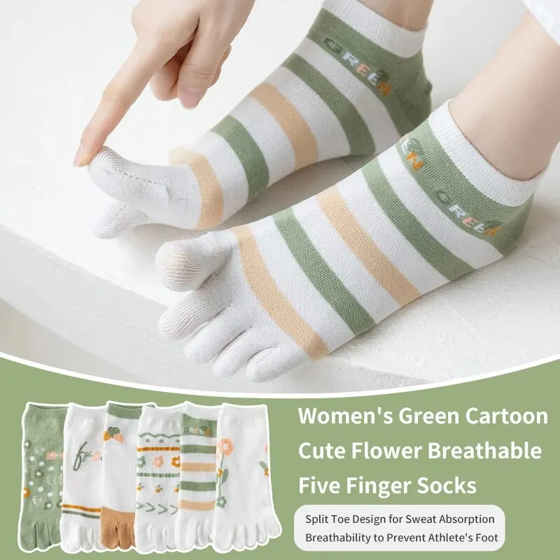 3 paires de chaussettes confortables à cinq doigts pour femmes, mignonnes et douces, à la mode, à rayures, à fleurs, à bout fendu, saison printemps et été