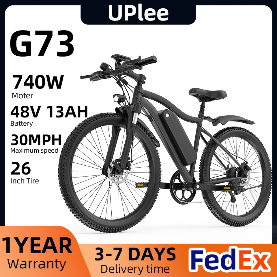 UPlee G73 Electric Bike Adults Electric Bicycle Peak 740W 48V 13AH E Bike 26" Fat Tire Mountain Bike 25mph Electric Dirt Bike image 1
