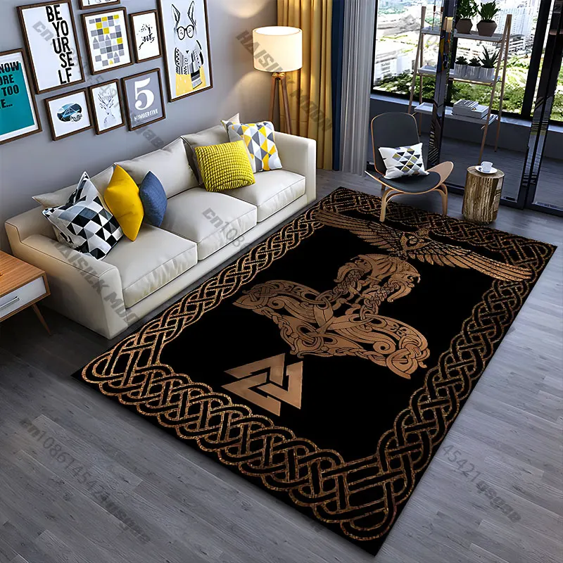 Norse mythology symbols and elements carpet Yoga living room room decor children's crawling mat doormat area rug games mat