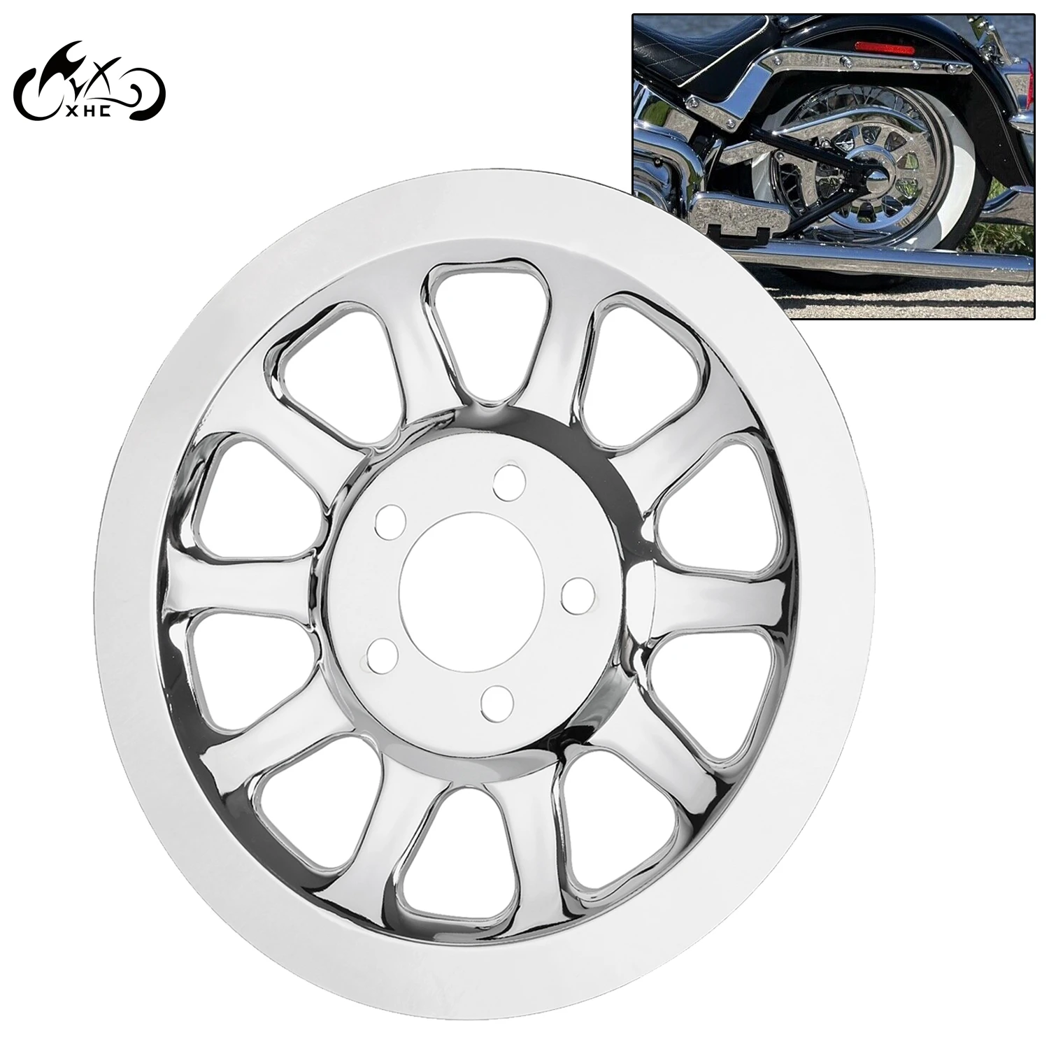 Motorcycle Chrome Outer Rear Pulley Cover Insert 66 Tooth Fit For Harley Softail Standard FXST Deuce FXSTD Fatboy FLSTF 07-17