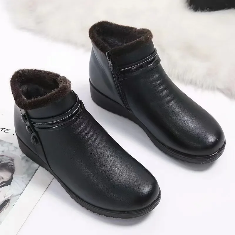 

Women Boots 2025 Winter Fashion Plush Warm Ankle Boots Waterproof Platform Mom Snow Boots Non-slip Wedges Cotton Shoes Plus Size