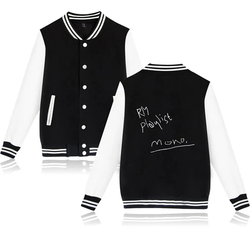 New KPOP RM Mono Playlist Baseball Jacket Coat Fashion Hip Hop Men's Women Hooded Long Sleeve Jackets Tops 4xL