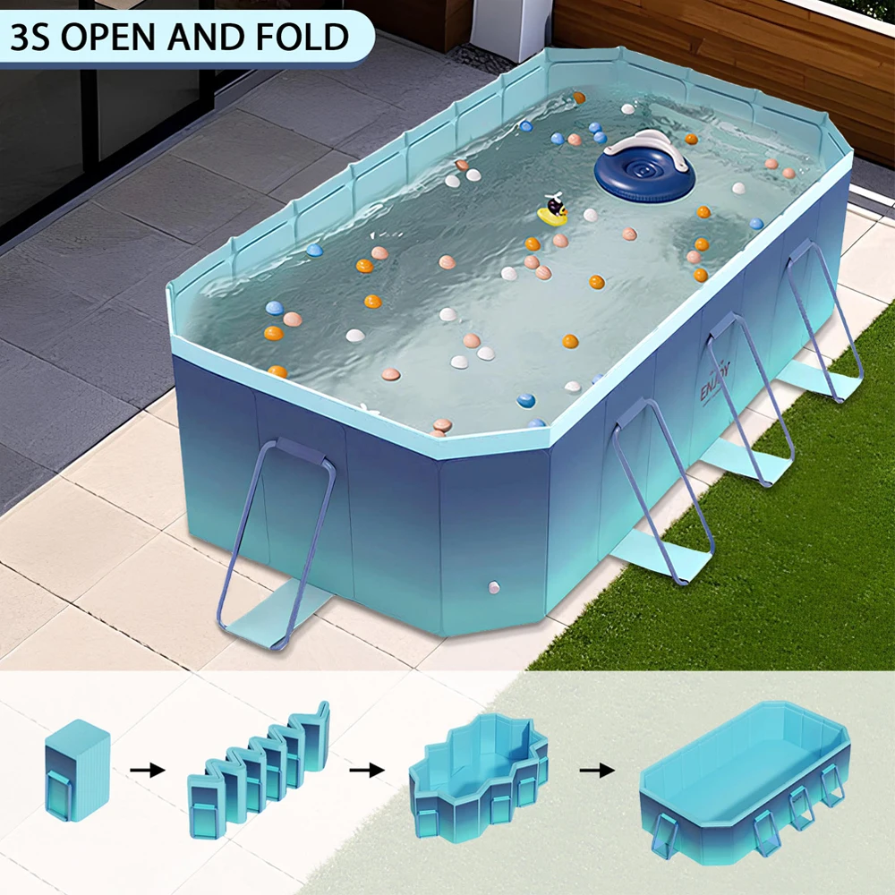 Piscina Plegable de 2.6m-3m, No Inflable, para Niños y Adultos, Piscina Exterior para Fiestas Acuáticas de Verano, Piscina Familiar Grande