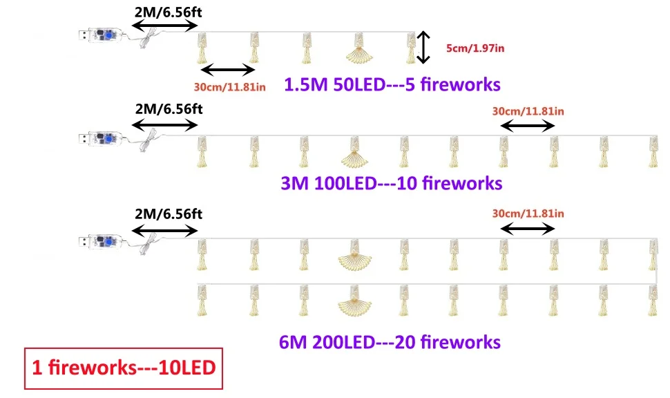 USB Firework Light String LED Garland Fairy Light Burst Star String Lights DIY Flower Decor Light for Christmas Wedding Party