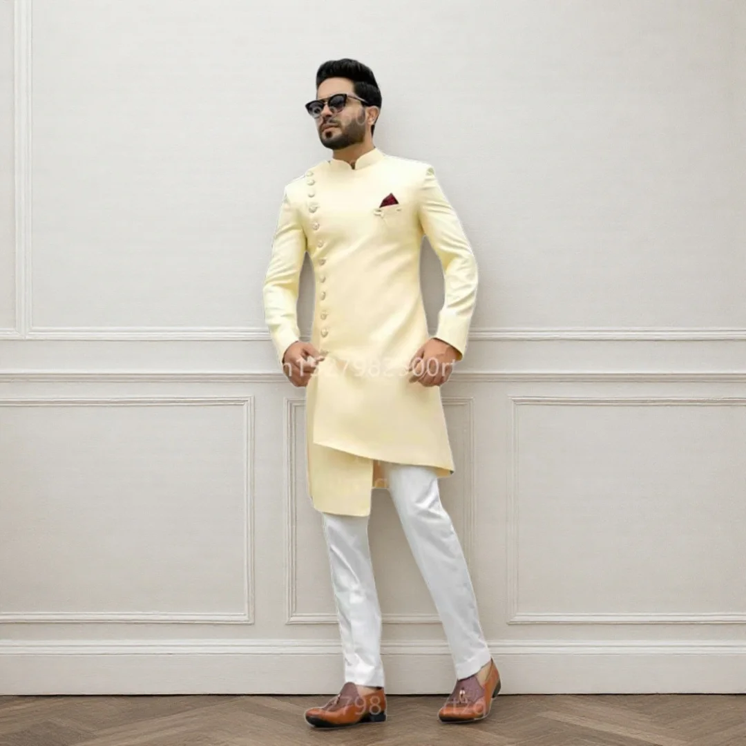 

Модный мужской свадебный костюм, приталенный длинный пиджак в стиле вестерн с брюками, исключением роскоши для официальных вечеринок, костюмы на заказ