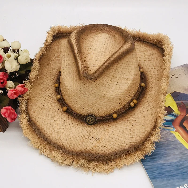 

New Cowboy Hat Burr Spray Paint Straw Hat Japan And South Korea Big Brimmed Straw Hat Powerful Manufacturers Seamless