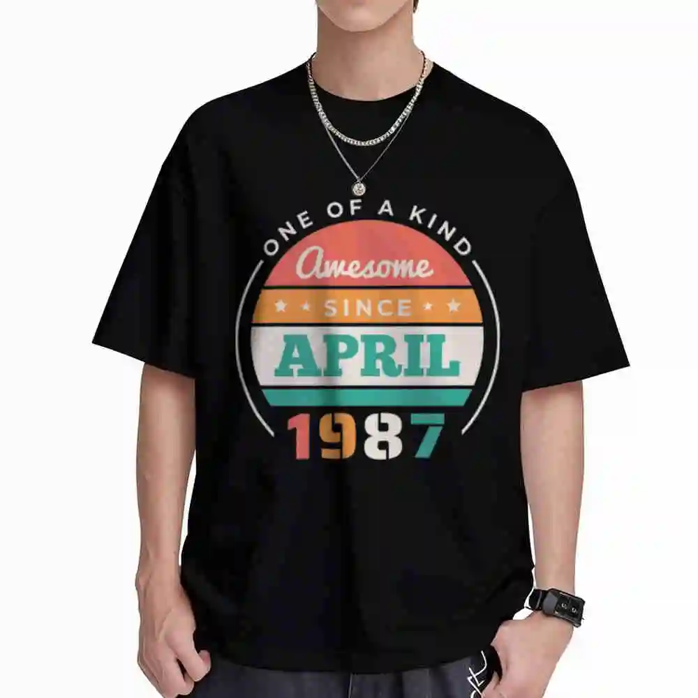 Retro Awesome Since April 1987 Vintage 1987 Birthday Short Sleeve Tee 100% Cotton T-Shirt