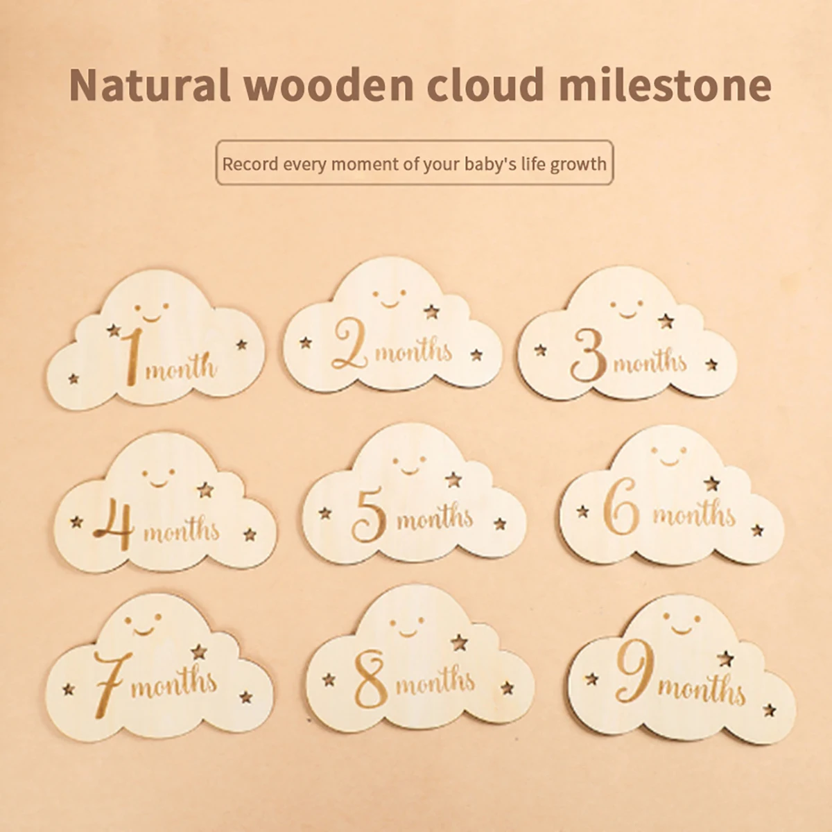 Wooden baby Cloud two-sided growth milestone birth month record photo souvenir prop baby calendar board