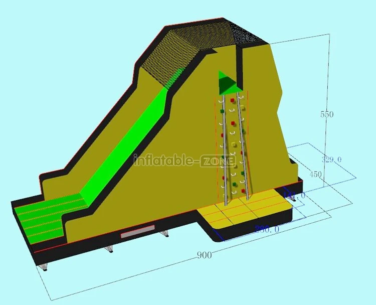 جدار تسلق الجبال الصخرية القابل للنفخ، شريحة عملاقة قابلة للنفخ مع جدار تسلق الصخور