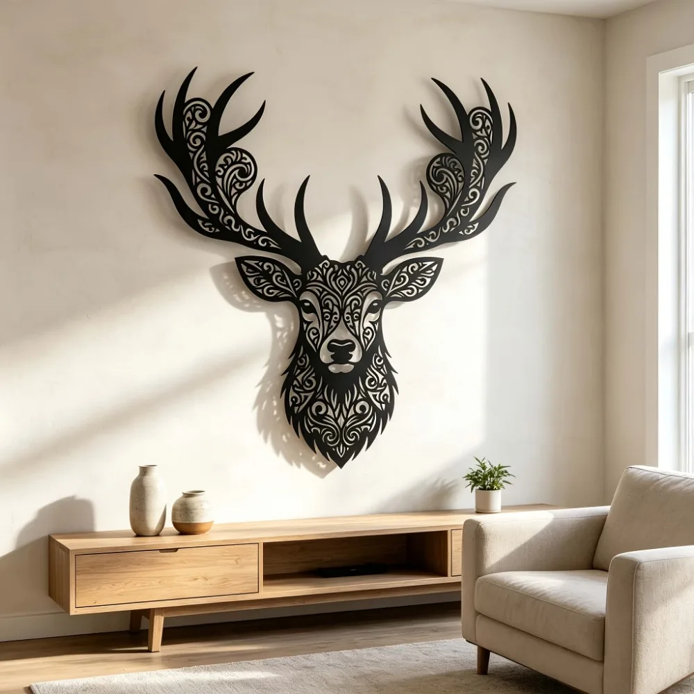 CIFBUY Metal Wall Art Rustic Deer Head Iron Hanging Decor Hunting Lodge Sculpture For Woodland Home Indoor Outdoor Patio Accent