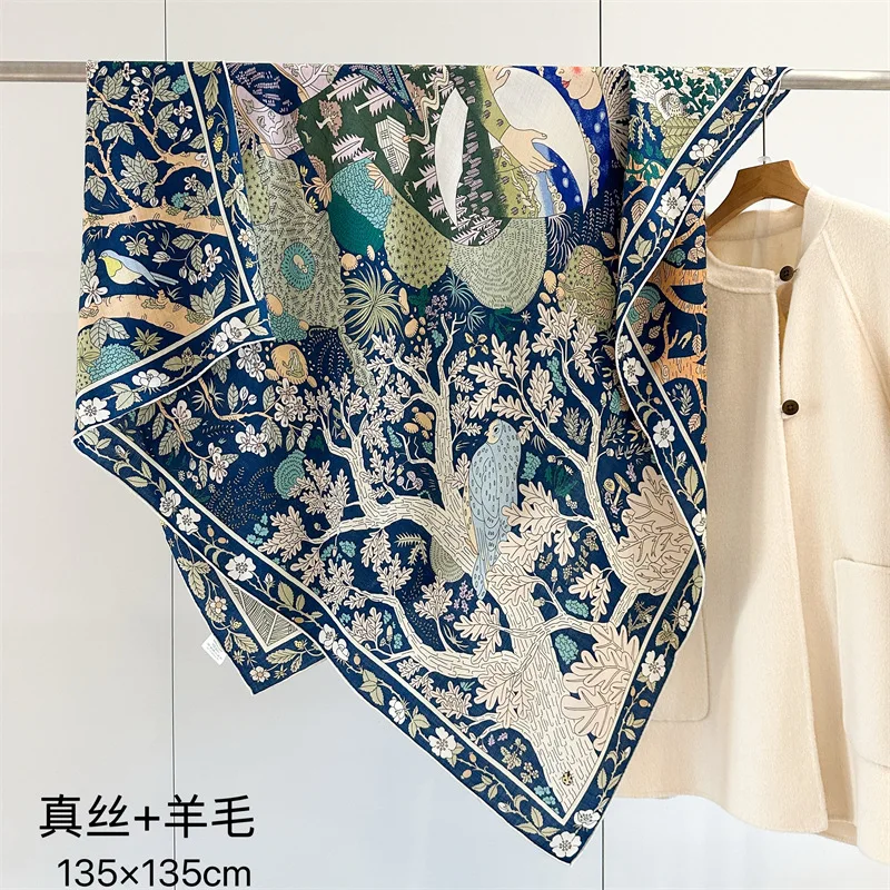 

шелковый шерстяной шарф, гербы женского лунного бога, элегантное теплое шелковое шерстяное большое квадратное полотенце, теплое большое пальто с кондиционером