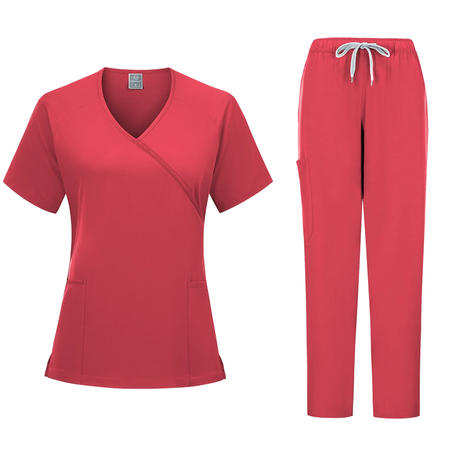 High Quality Hospital Uniform Wholesale V-neck Tops and Pants Pet Grooming Nursing Suit Medical Women Nursing Scrub Uniform Sets