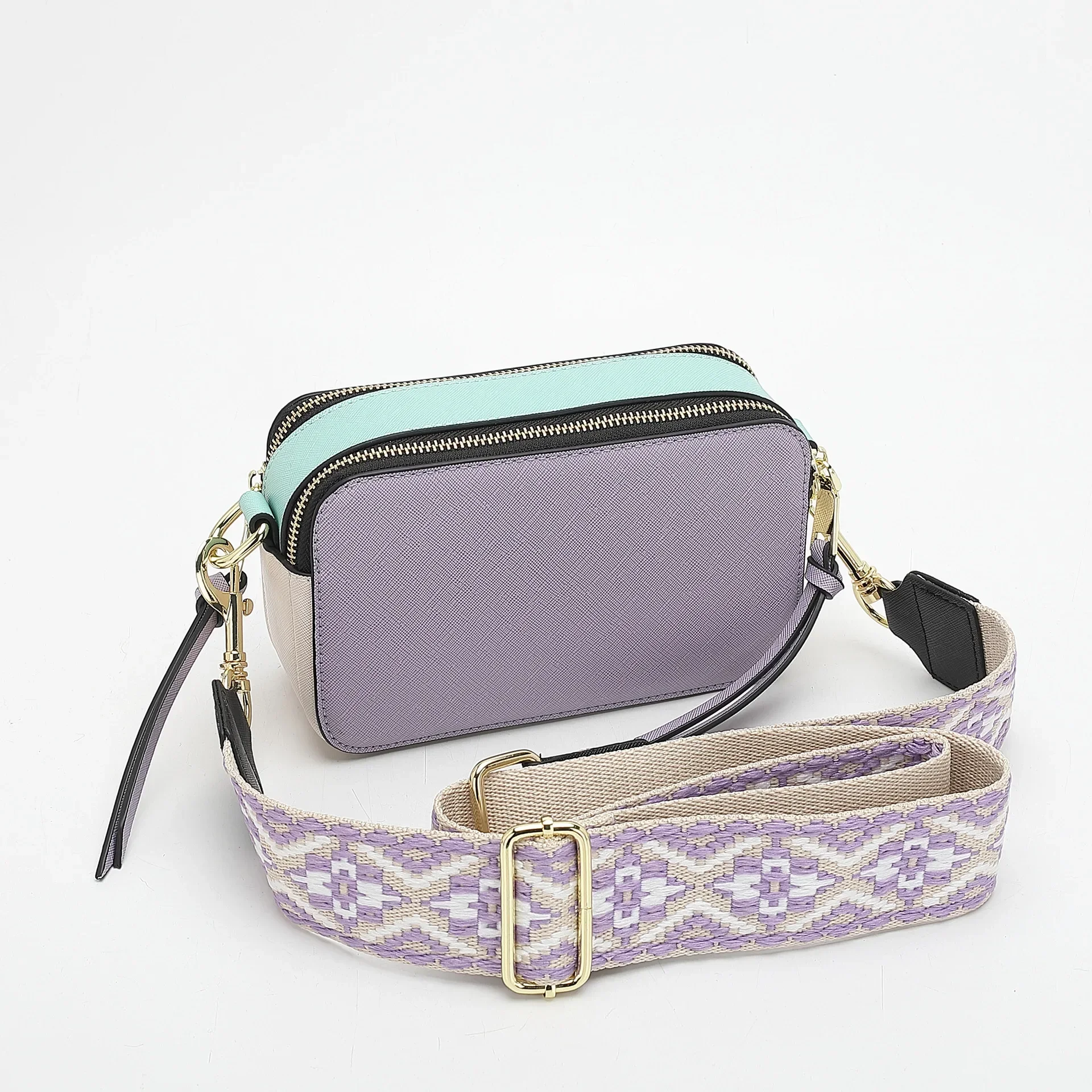 New Mack Contrast Camera Bag Palm Print Mark Bag Macaron Color Wide Web Shoulder Crossbody Bag