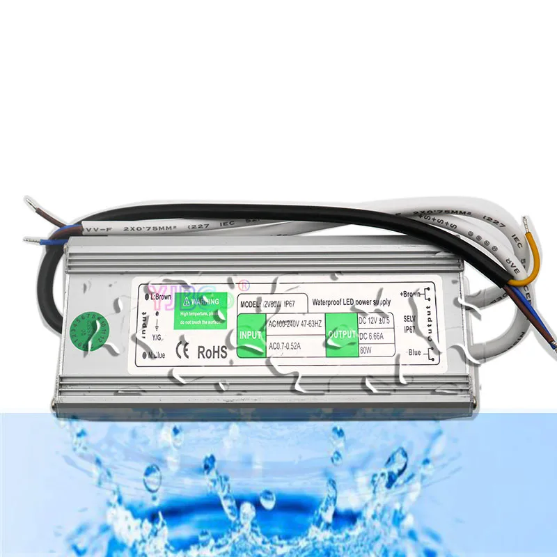 Waterproof IP67 12V 24V Power Supply 15W 20W 30W 45W 50W 60W 80W 100W 120W 150W LED lights Strip Driver adapter 110V-220V input