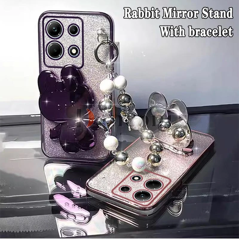 Rabbit Makeup Mirror Plating Phone Holder Case For Infinix Note 30 30Pro 30i 20 12 12Pro 30VIP Hot 11Play 10Lite 30 20Play Cover