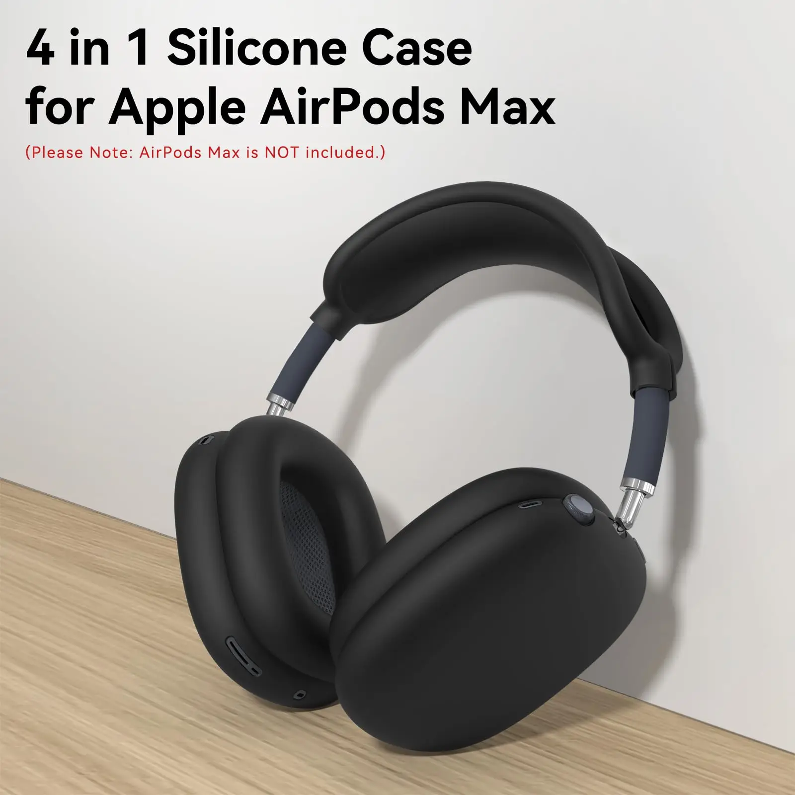 غطاء حماية من السيليكون 4 في 1 لسماعات AirPods Max، غطاء وسادة الأذن/غطاء أكواب الأذن/غطاء عصابة الرأس لجهاز AirPod Max - أسود