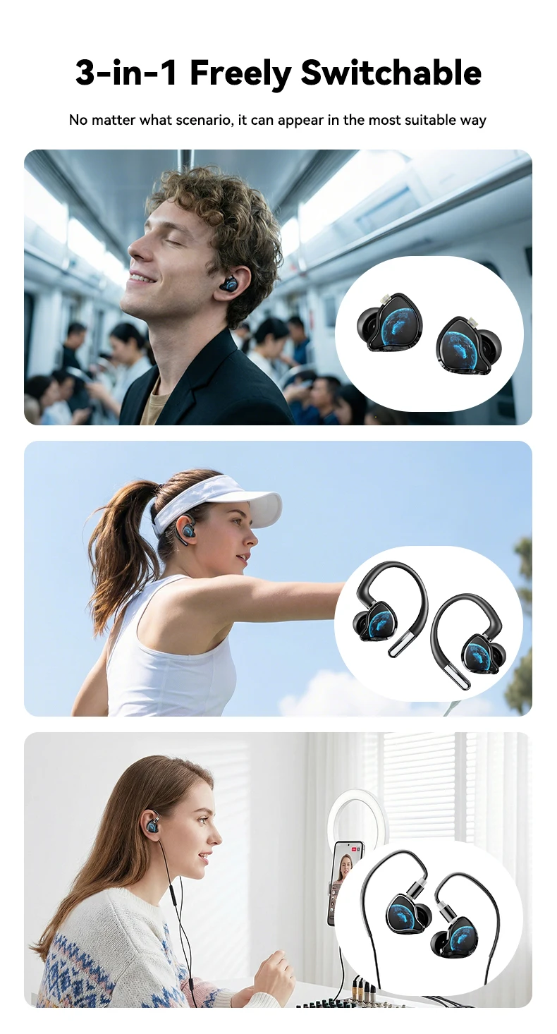 HTC NE81 Kabellose Kopfhörer Lange Akkulaufzeit 3-in-1 Kabelgebunden Umschaltbar zu Bluetooth-Ohrhörern HIFI-Klangqualität Geeignet für den Täglichen Gebrauch – Detail 4