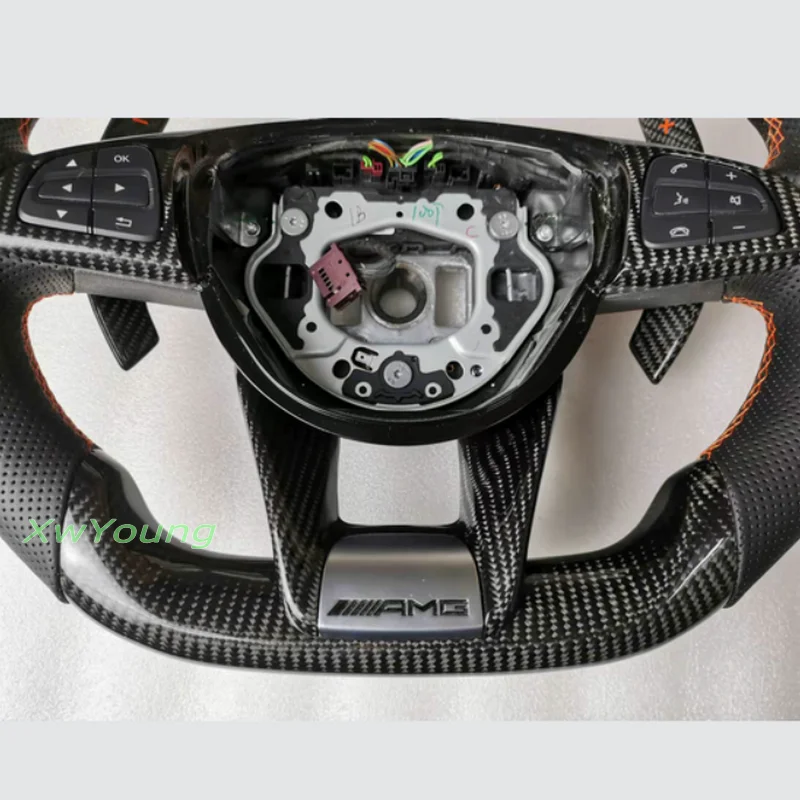 100% Real Carbon Fiber+ Leather Steering Wheel For Mercedes-benz GLC GLE450 C63 C450 E63 W176 W204 W205 W213 A250 AMG Sport etc