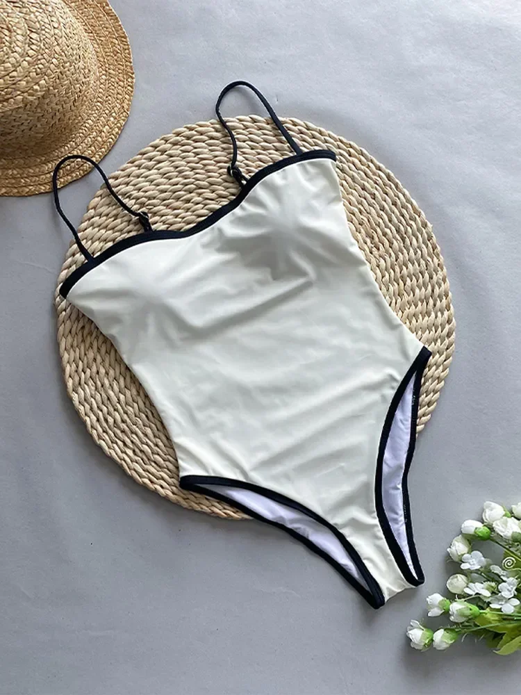 Body Sexy en blanco y negro para mujer, traje de baño ajustado sin mangas con cuello cuadrado a la moda, Tops para vacaciones en la playa 2024