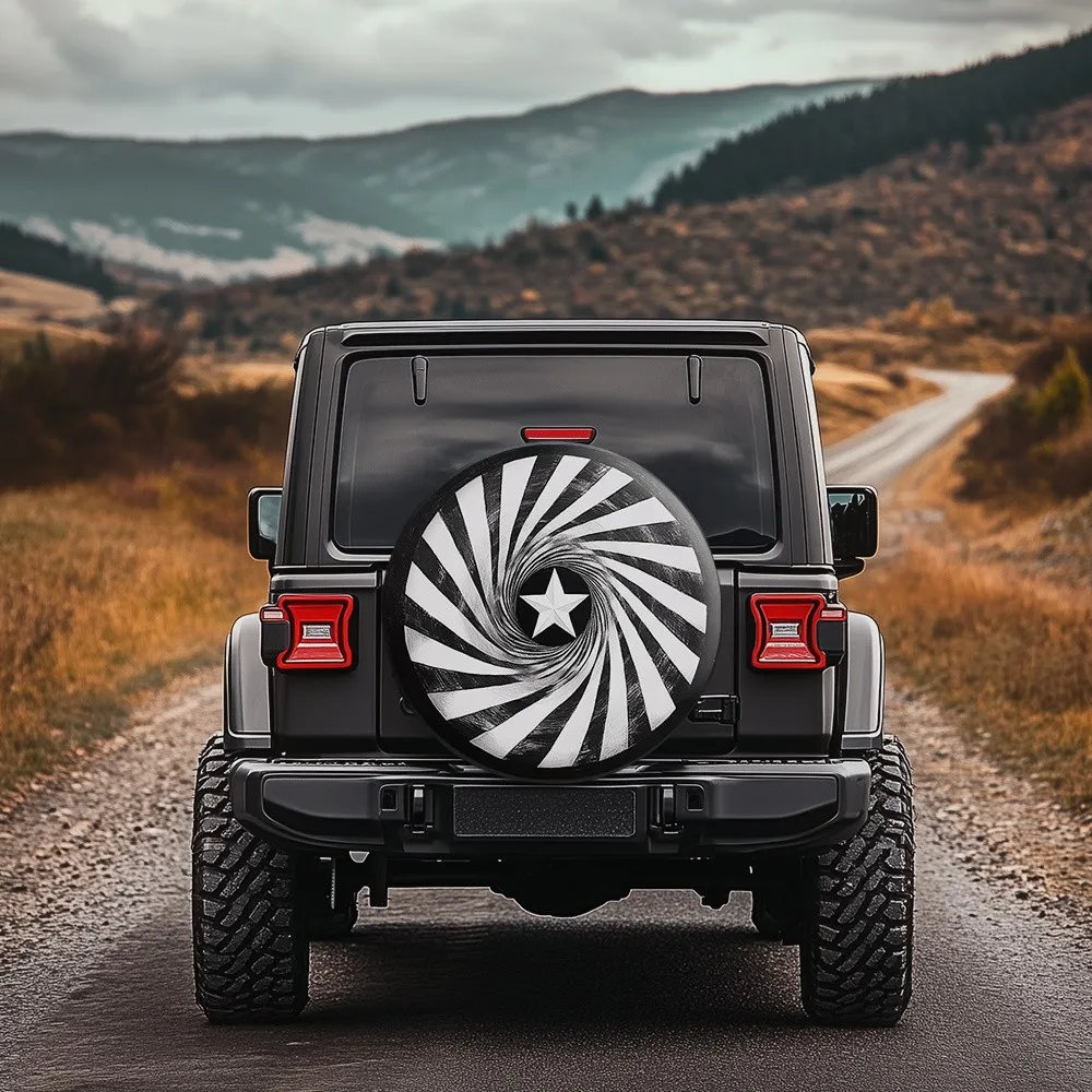 Spiral-Star-Pattern-Spare-Tire-Cover-Black-White-Sunburst-Design-Durable-Polyester-for-Jeep-SUV-Truck