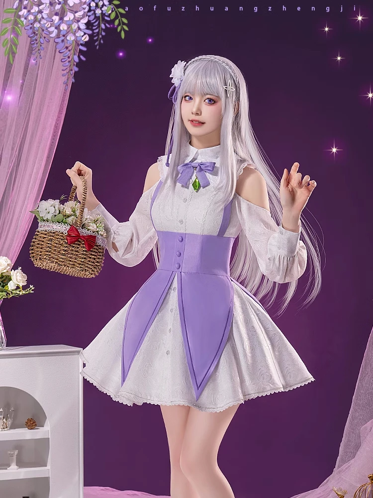 Emilia Cosplay Costume RE: ZERO - Starting Life in Another World Women Girls Elegant Dress Role Play Comic-con Party Suit