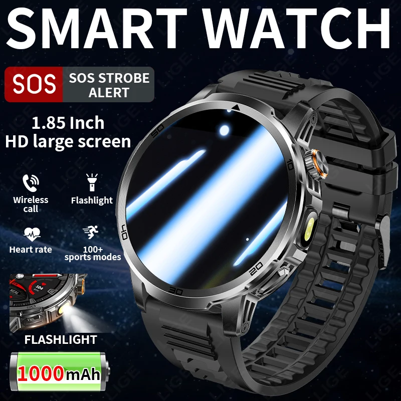 

LIGE Sport Fitness Smart Watch Men New 1000mAh Large Capacity Battery Outdoor Flashlight Bluetooth Call Waterproof Smartwatch