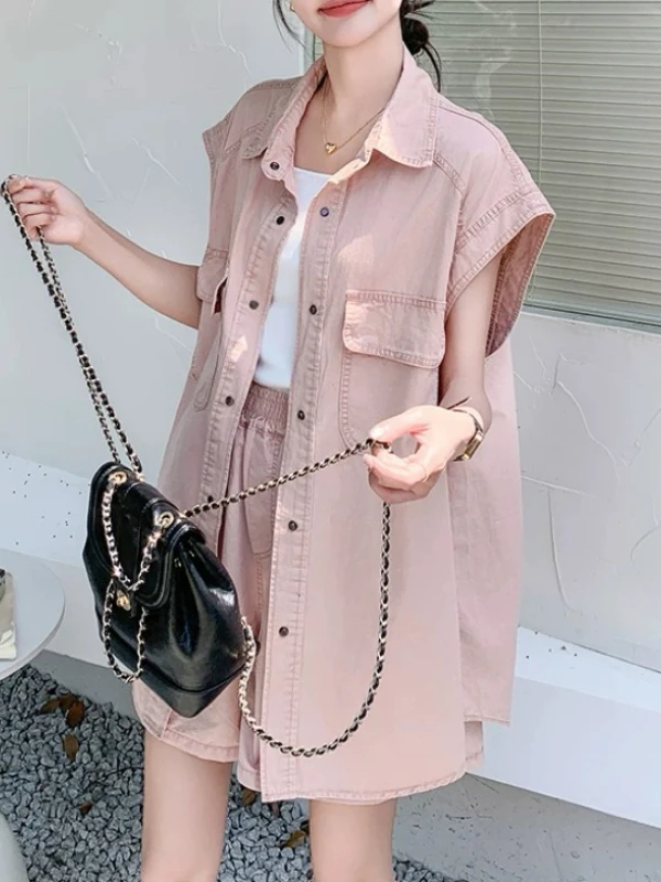 

Waed Denim ort Sve irt And orts Set Casual Loose Women's Summer Faion Two-Piece Suit Small Size Friendly