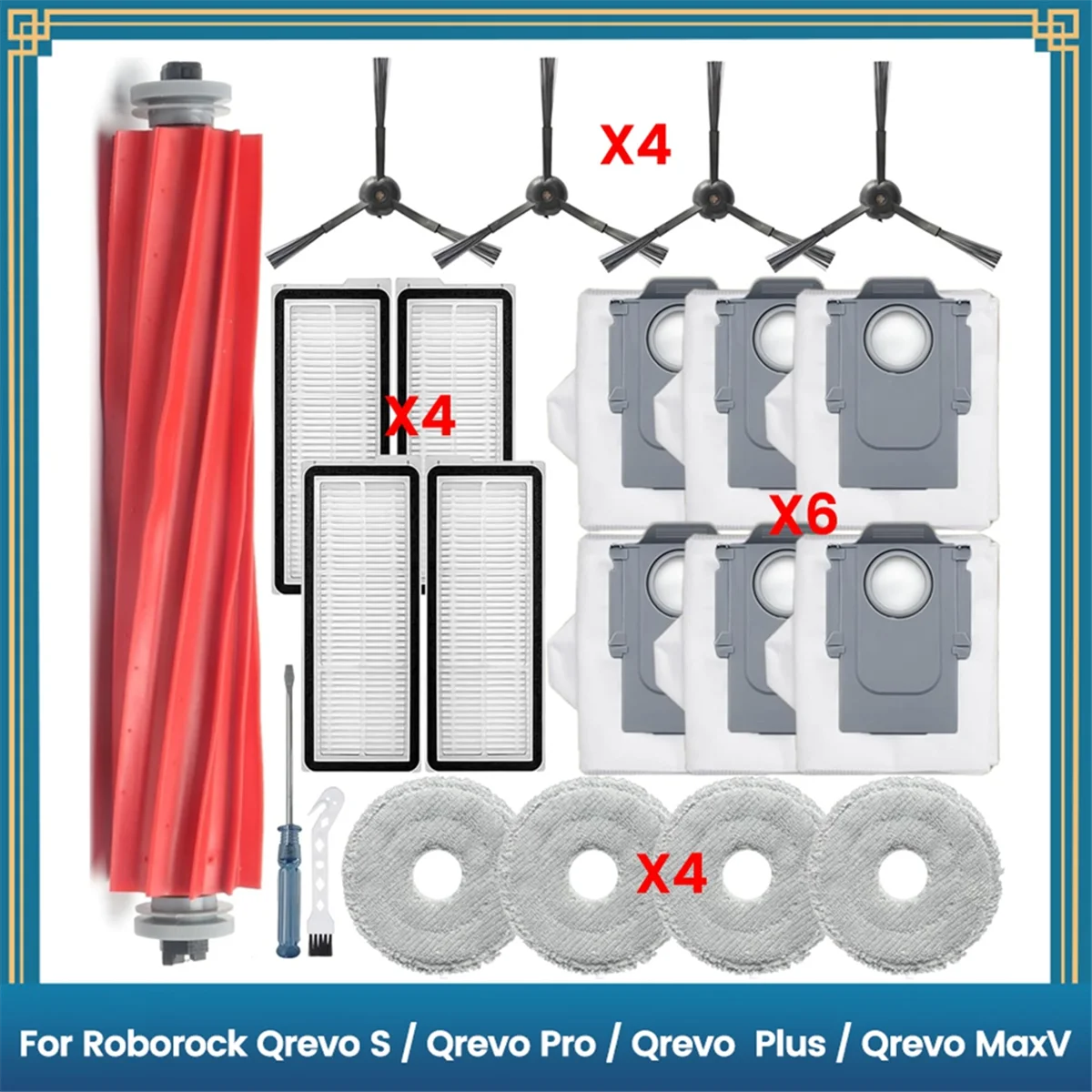 BFYLE 21PCS Hauptbürste Seitenbürste Hepa-Filter Staubbeutel für Roborock Qrevo S, Qrevo Pro, Qrevo MaxV Roboter Staubsauger Teile