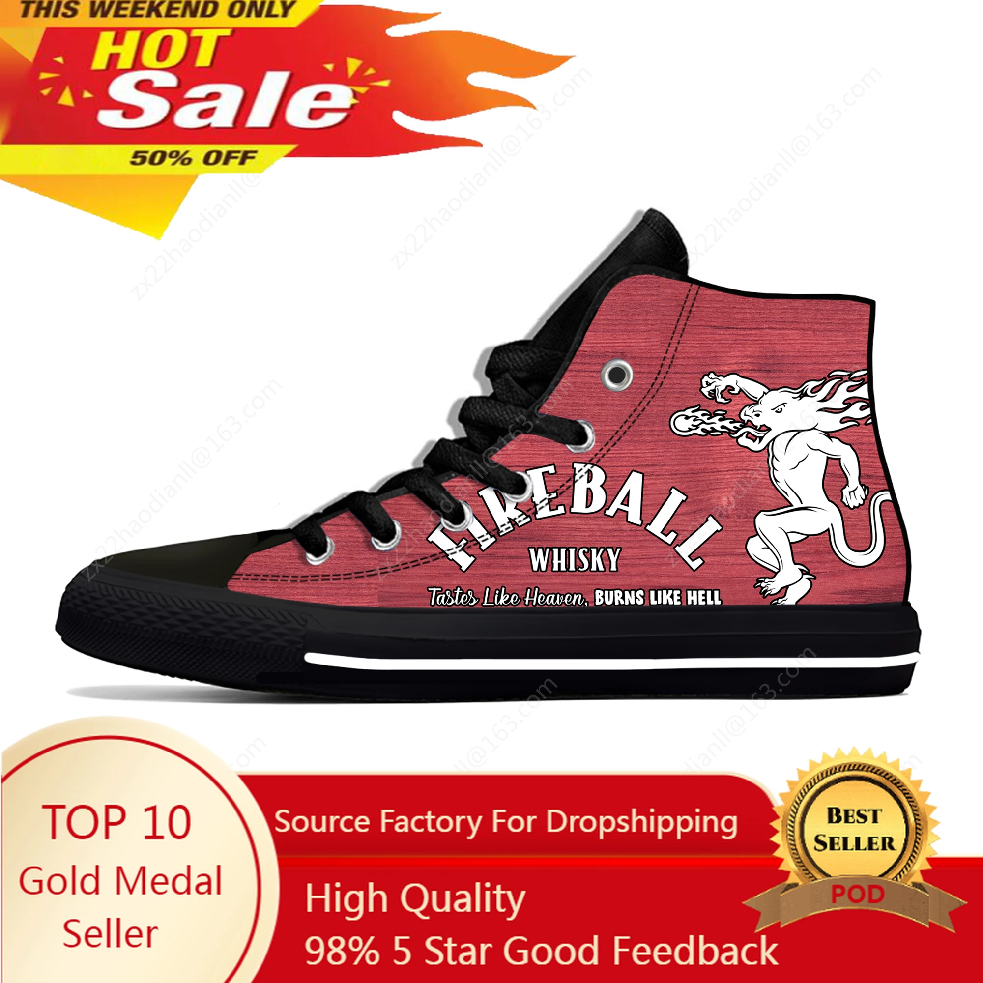 

Fireball Cinnamon High Top Sneakers Whisky Mens Womens Teenager Casual Shoes Canvas Running Shoes 3D Print Lightweight shoe