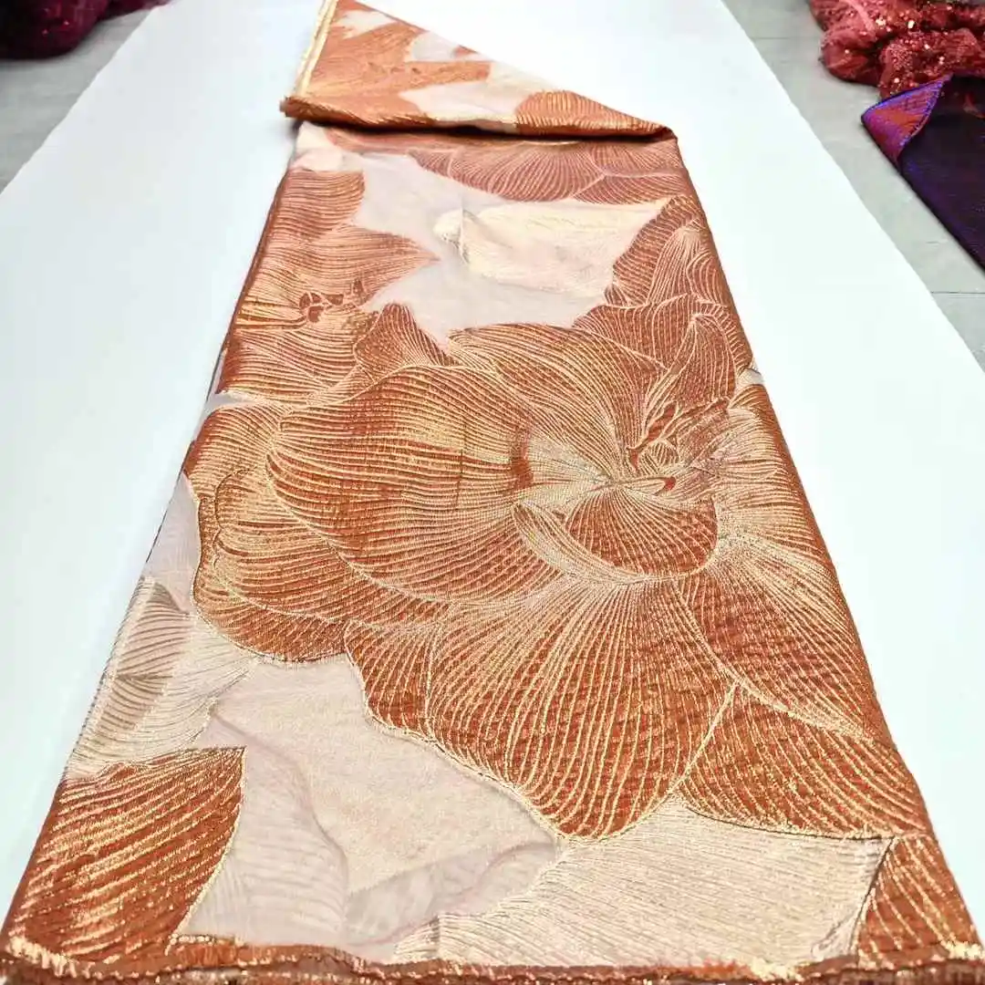 

5Yards Nigerian Brocade Jacquard Lace Fabric 2025 High Quality Traditional African Damask Gilding Lace Fabric For Party Sewing,