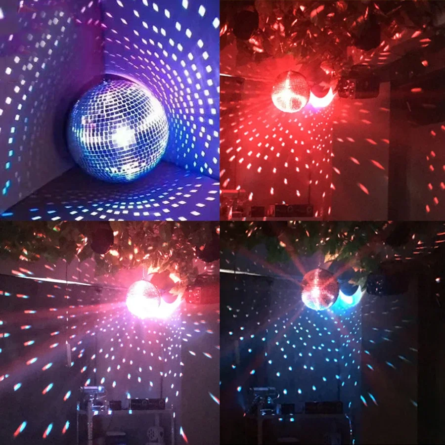 Imagem -06 - Bola Giratória do Espelho da Discoteca com Feixe Rgb Lâmpada Pendente Luz do Estágio Casamento Festa de Natal Diâmetro 15cm 20cm 30cm 10w