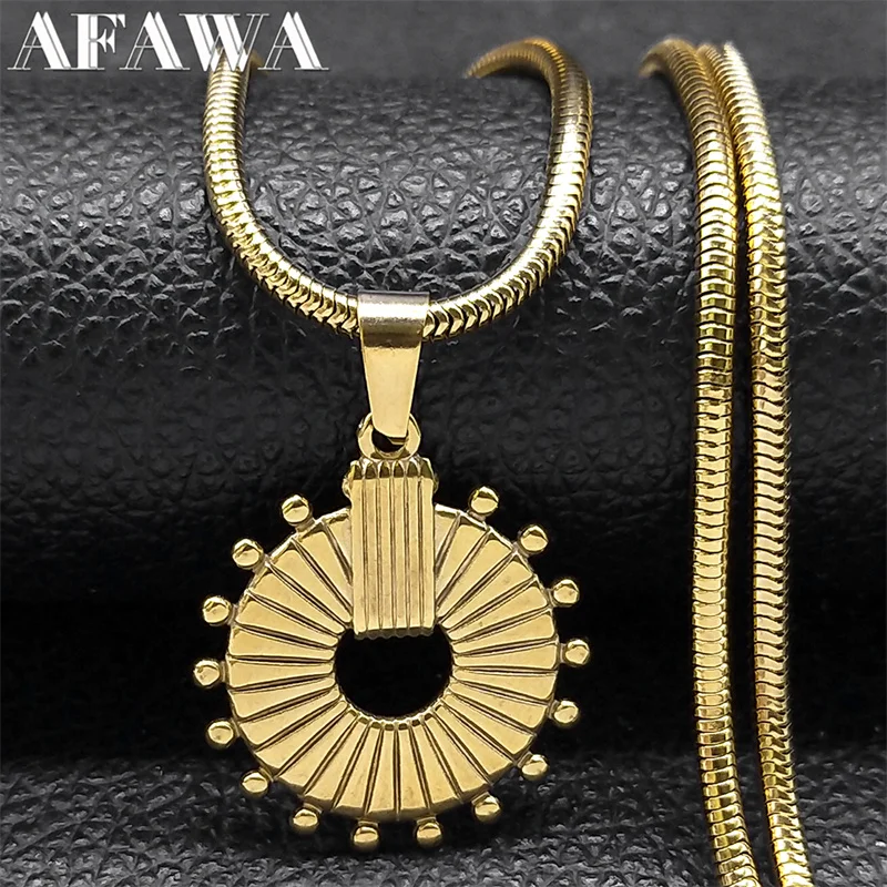 Aesthetic Round Sun Flower Charm Necklace for Women Stainless Steel Gold Color Female Chain Party Gift Jewelry collier NXHYN641