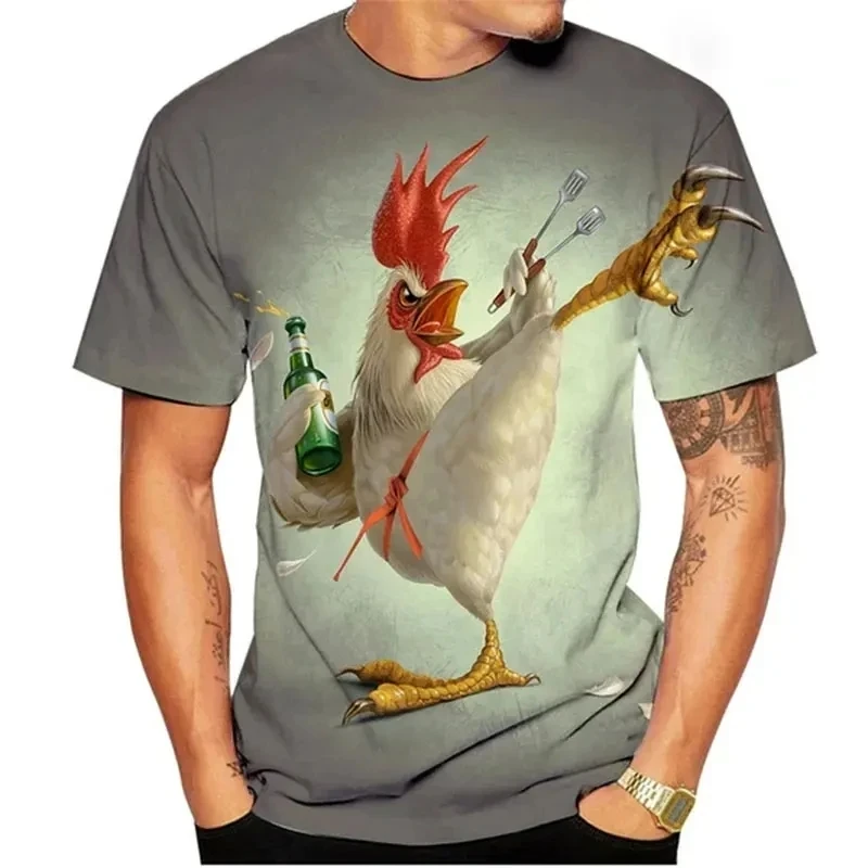 Fun Animal Chicken Pattern 3D Print T-Shirts Summer Men Women Short Sleeve T Shirt Oversized Harajuku Y2k Tees Tops Kid Clothing