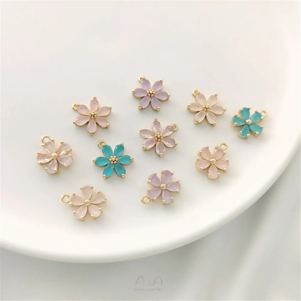 

14K Bag Gold Inlaid Color Zircon Small Flower Daisy Peach Blossom Pendant Handmade Diy Bracelet Earrings Pendant