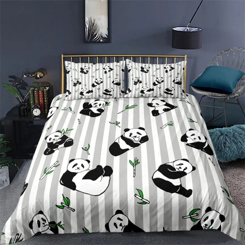 

Cartoon Panda Bedding Set Cute Printed Animal Pattern Duvet Cover And Pillowcase Comforter Bedclothes 2/3pcs Kids Child Gift