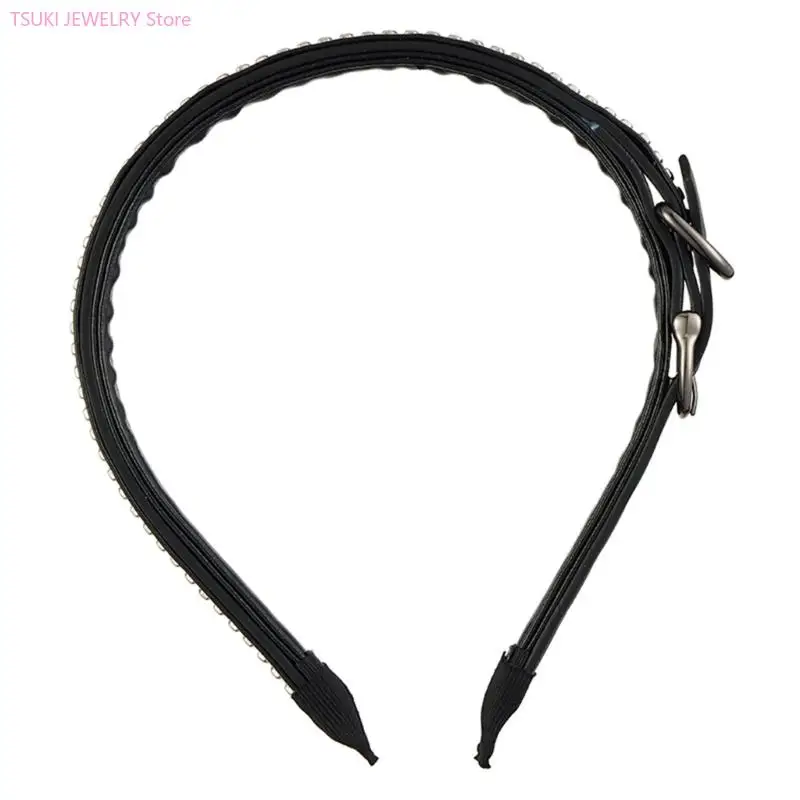 62KE Punk PU Leather Headband Hair Band With Metal Accent For Women And Men