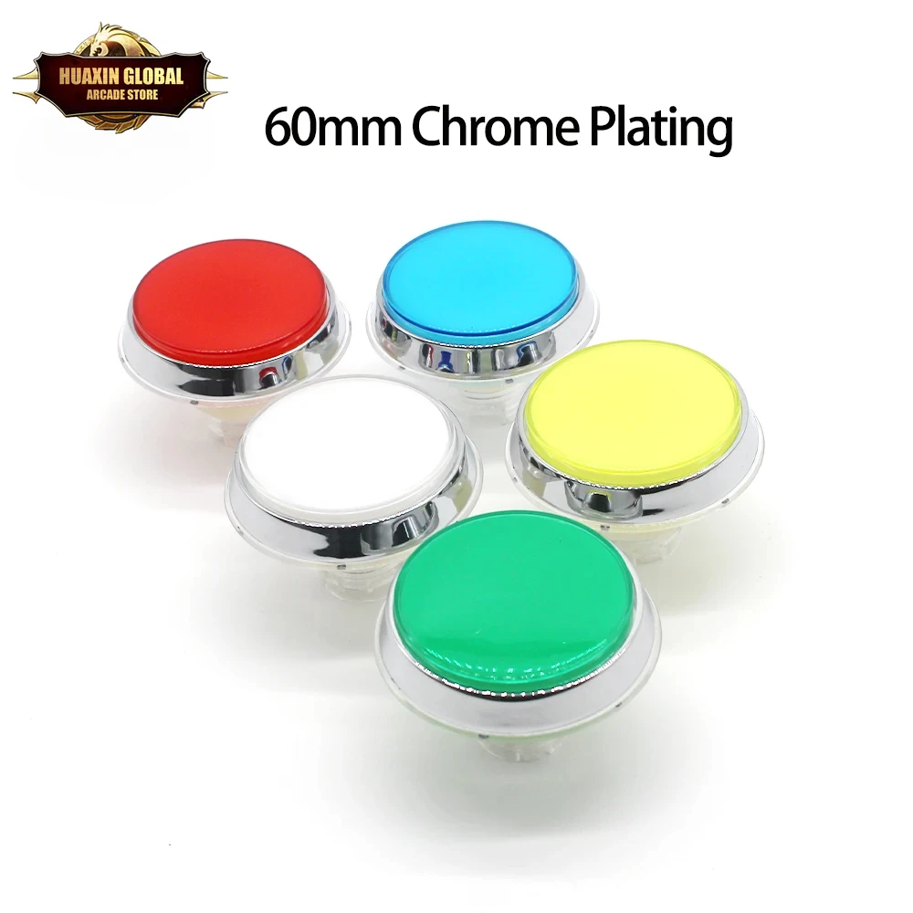 1PC 60mm 5V/12V LED Illuminated Arcade Push Button Chrome Plated Microswitch for Arcade Machine Fighting Game DIY